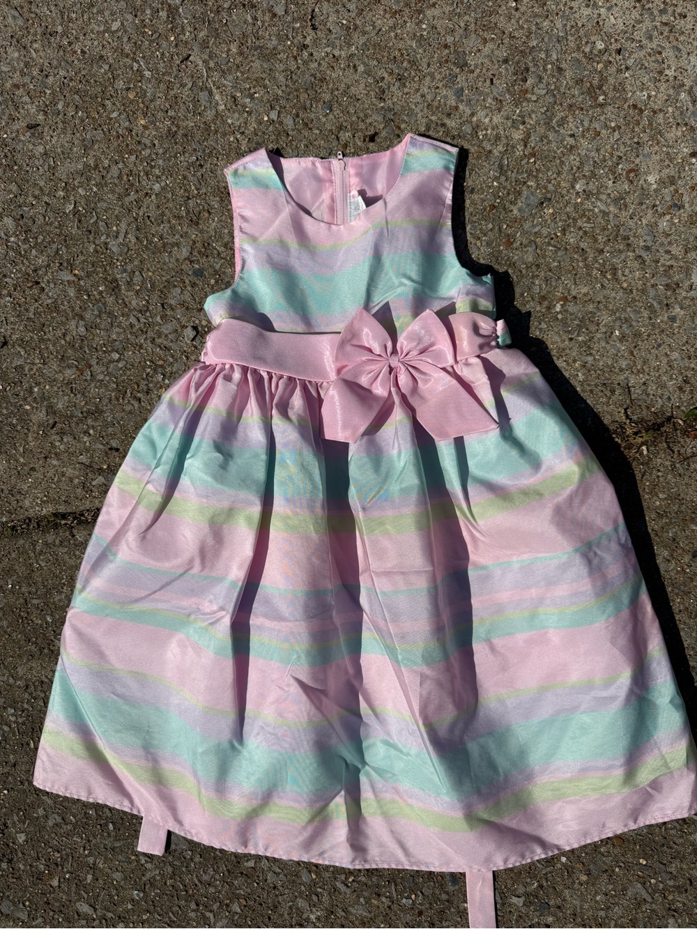Sleeveless Pastel Pink & Mint Stripe Bow Party Dress for Girls